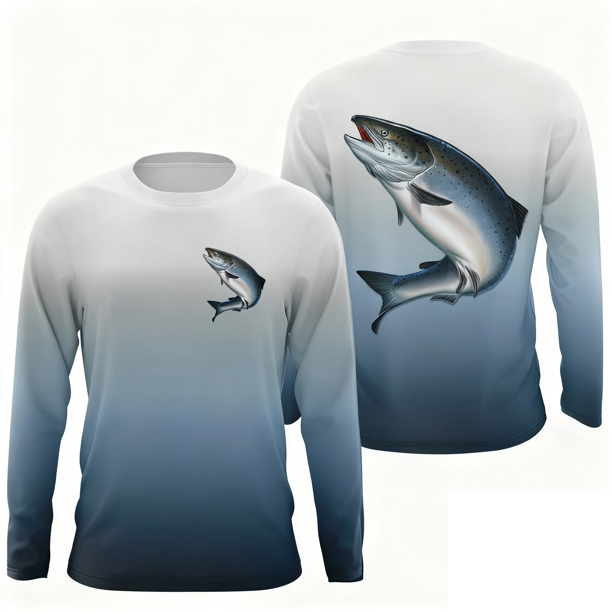Camisa de pesca de manga larga con de atún degradado colorido, ropa de pesca deportiva cómoda y absorbente de sudor de secado rápido, pullove suelto