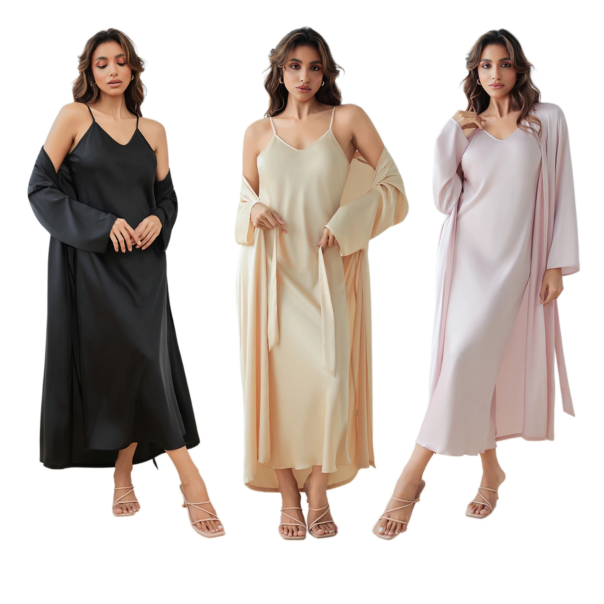 Plus Size Long 2PCS Robe Nightgown Set Pajamas Elegant Kimono Bathrobe Gown Sleepwear Summer Sexy Women's Homewear Loungewear