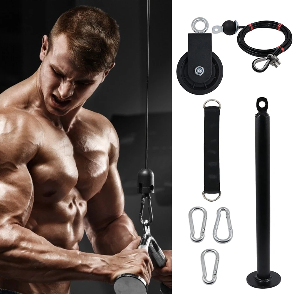 Home Gym Exercise Pulley System Equipment with Tricep Rope Carabiner Fitness LAT Lift Pulley System for Home Gym Weight Fitness