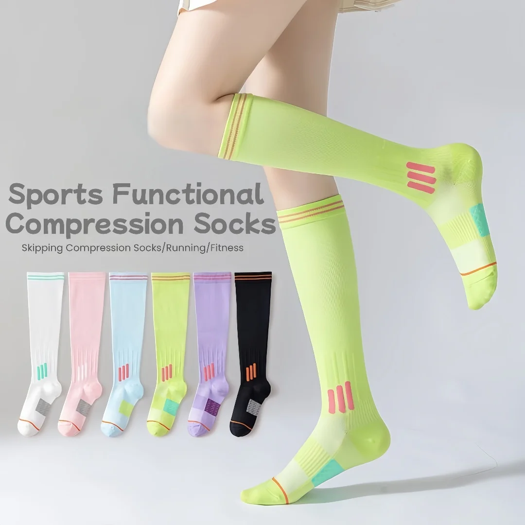 Elastische Sport-Funktions-Kompressionssocken, mittelhohe Röhren-Kompressionssocken, Laufen, Springen, Yoga, Sport, Wadensocken für Fitness