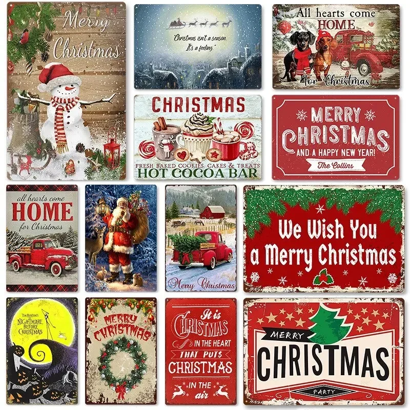 خمر عيد ميلاد سعيد تين تسجيل اللوحة الرجعية المعادن الجدار ملصق فني للنادي غرفة المعيشة المطبخ السنة الجديدة هدية ديكور المنزل #1