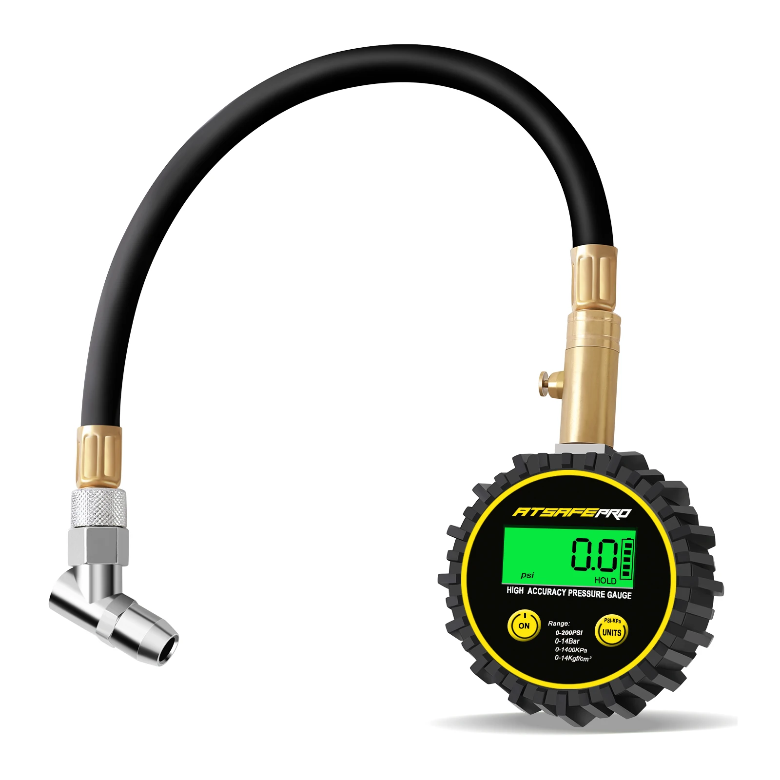 ATsafepro Car Tyre Pressure Gauge 200 PSI with Flexible Hose and Backlight LCD Display Digital Pressure Gauge for Car Truck SUV