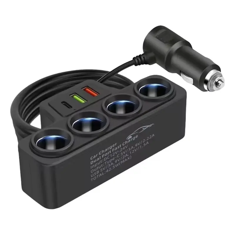 M93K-5X 4-Socket Cigarette Lighter Splitter 12V-24V Phone Power Adapter 120W QC3.0+PD3.1A Car Cigarette Lighter Socket Plug