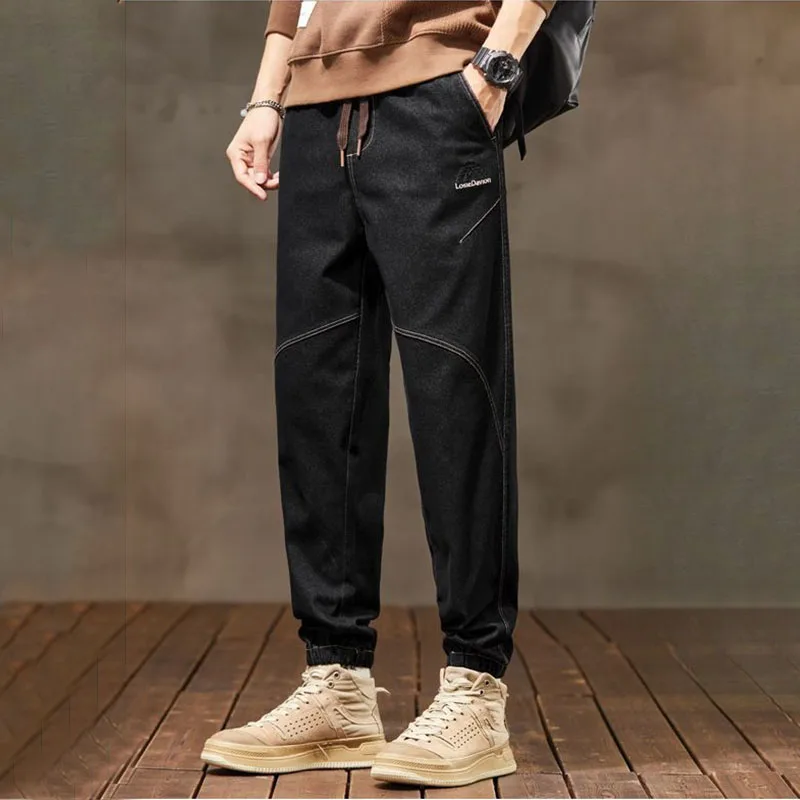 

Bright Line Decoration Autumn Elastic Daily Cargo Jeans Men All-match Trousers Trendyol Loose Elastic Waist Comfortable Pants