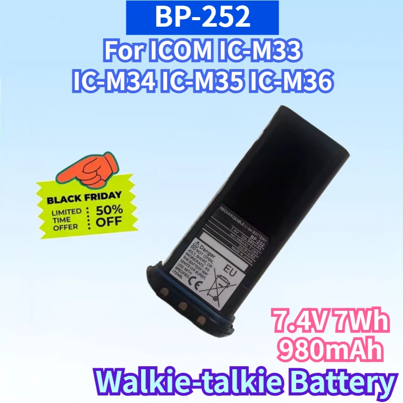 

BP-252 7.4V 7Wh 980mAh Rechargeable Battery for ICOM IC-M33 IC-M34 IC-M35 IC-M36 High Quality Walkie-talkie Lithium-ion Battery