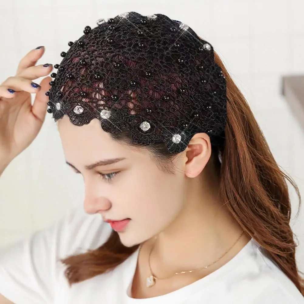 

Black Lace Headband Women High Elastic Wide Hair Band with 5 Petal Flower Design Hair Accessories
