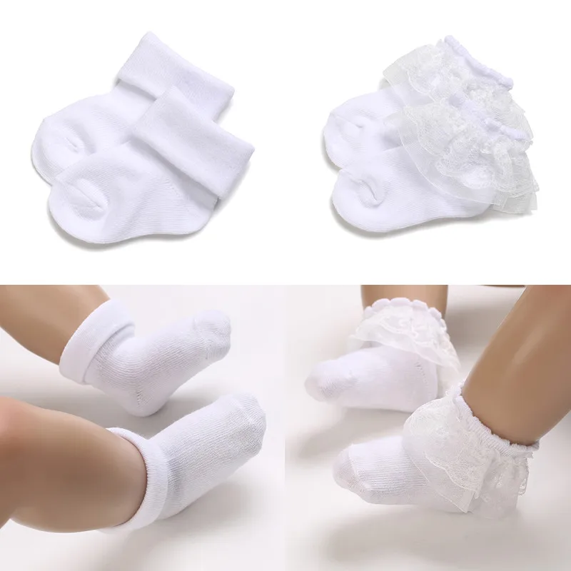 4 Pairs White Baptism Lovely Cotton Baby Socks 0-1 Year Old Newborn Baby Boys And Girls Socks