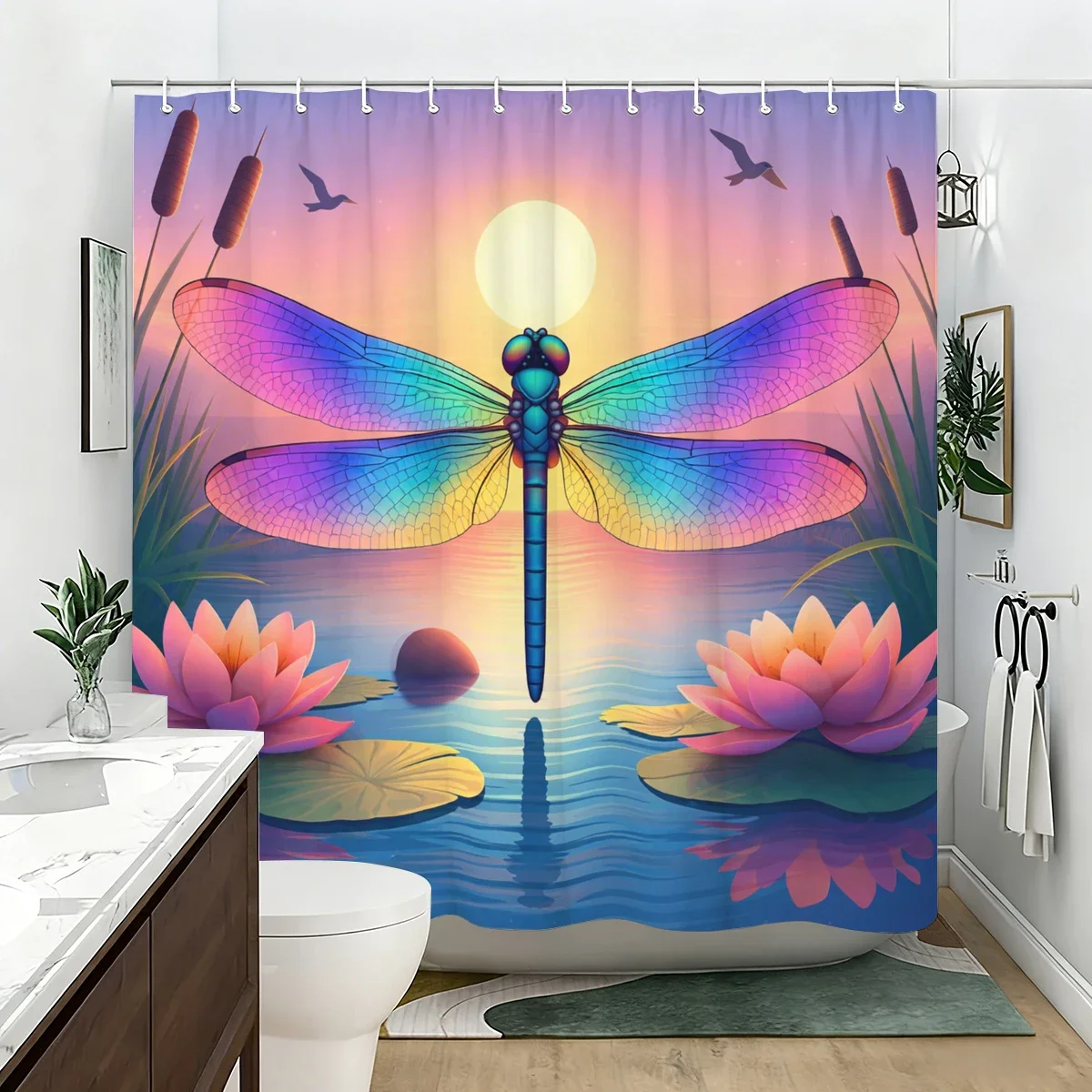 Vibrant Themed Polyester Shower Curtains - Gnome, Cheetah, Dragonfly & Butterfly Printed Bathroom Decorative Curtains