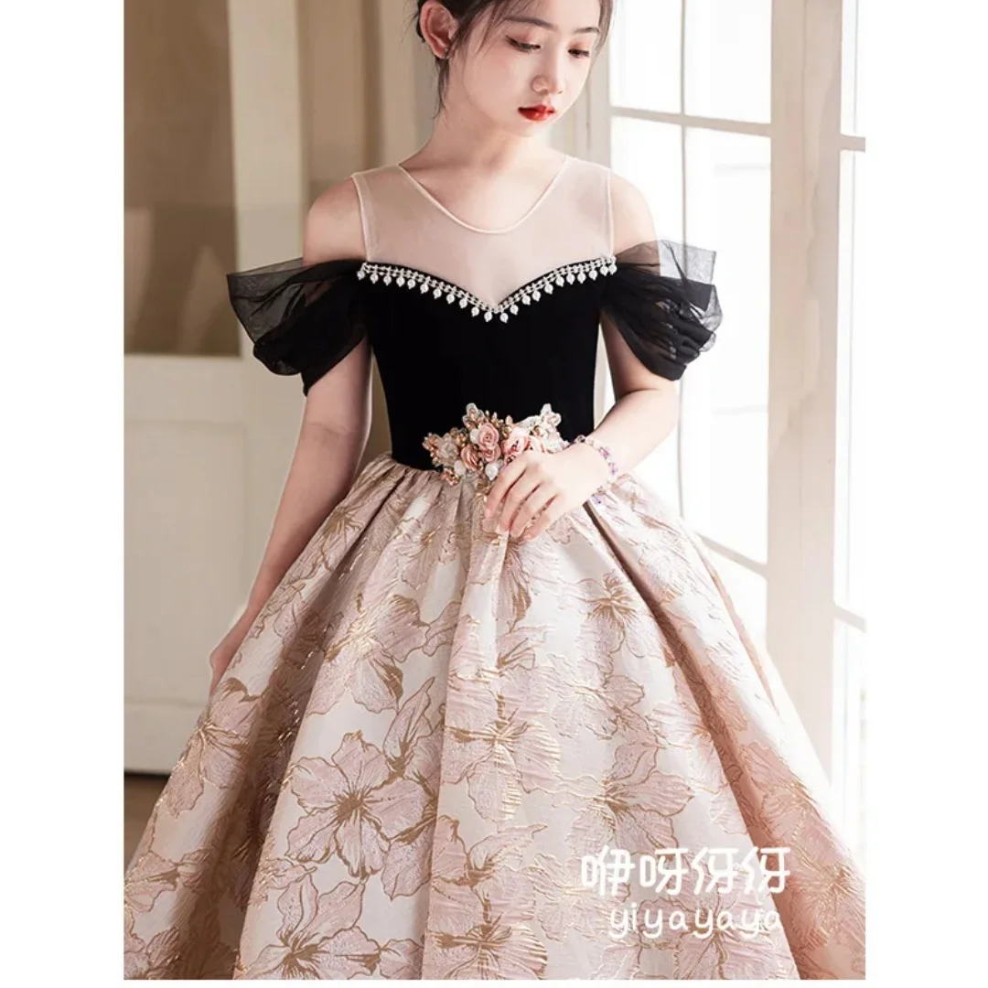 Customized Girls' Princess Formal Dress High-End Luxury Elegant Children's Piano Performance Host Dress