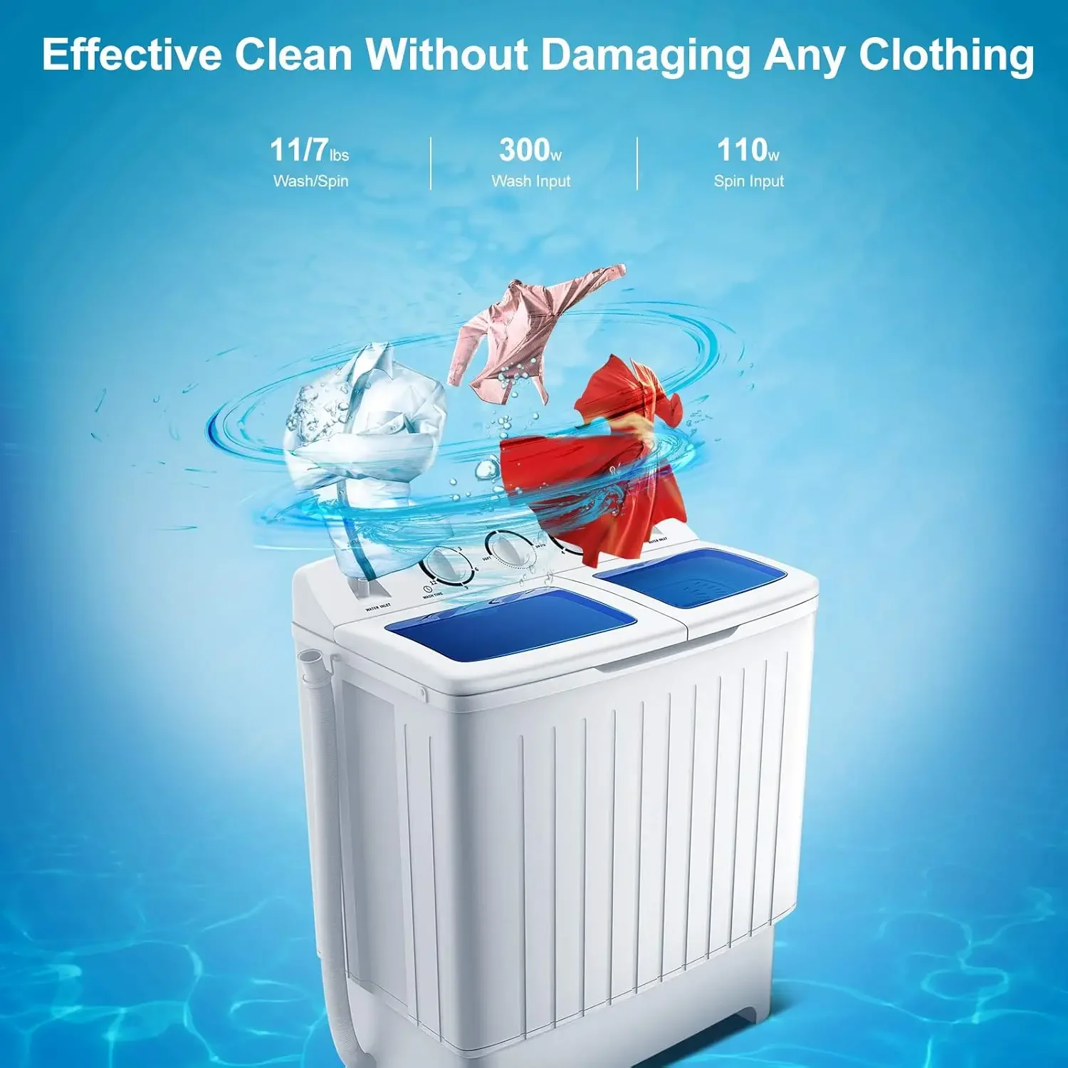 Spinner Combo, 12lbs 8lbs Spinning, Compact Twin Tub Mini Washer for Apartment RV Dorms, Blue & White Portable Washing Machine
