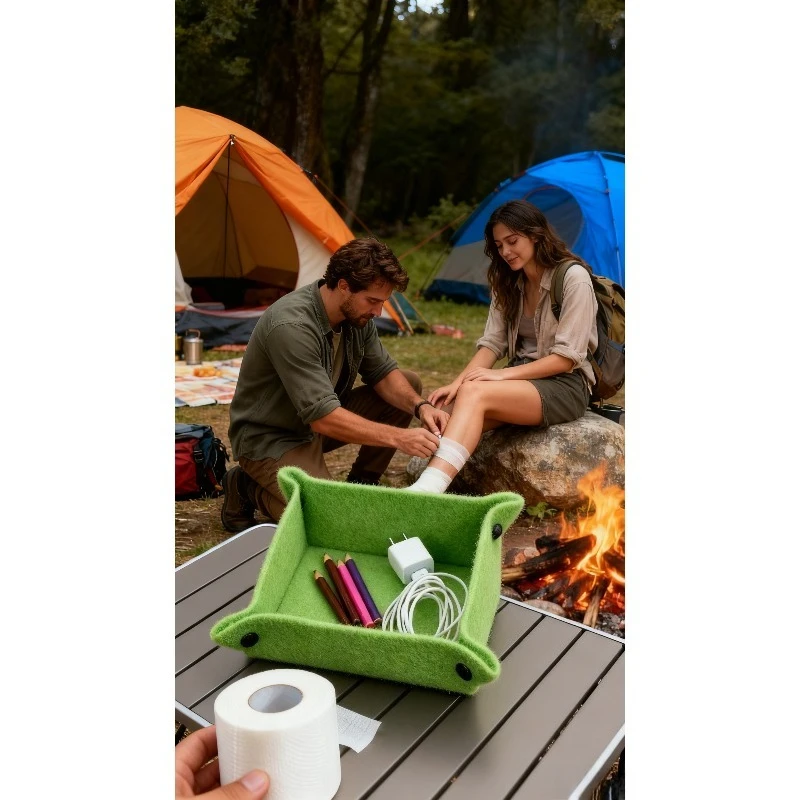 صندوق تخزين قابل للطي لمنظم سطح المكتب من اللباد لملحقات مكتب التخييم في الهواء الطلق