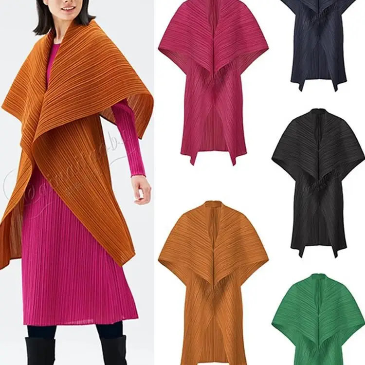 

Miyake Pleated Trench Coat for Women Lapel Long Sleeves Solid Color Loose Cardigan Outwear Clothing 2025 Spring Summer