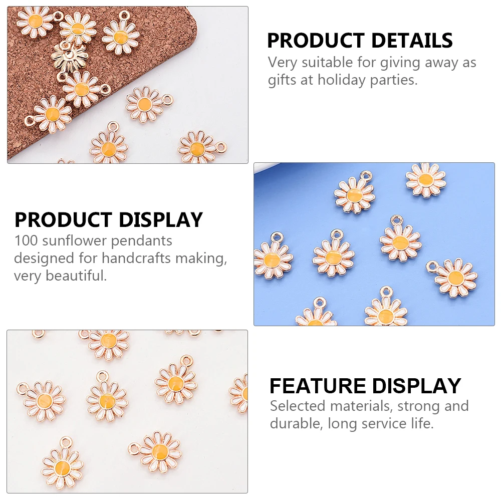 

100 Pcs Sunflower Pendant Jewelry Accessories Vintage Keychain Alloy H crafts DIY Necklace Bracelet Earrings Gift