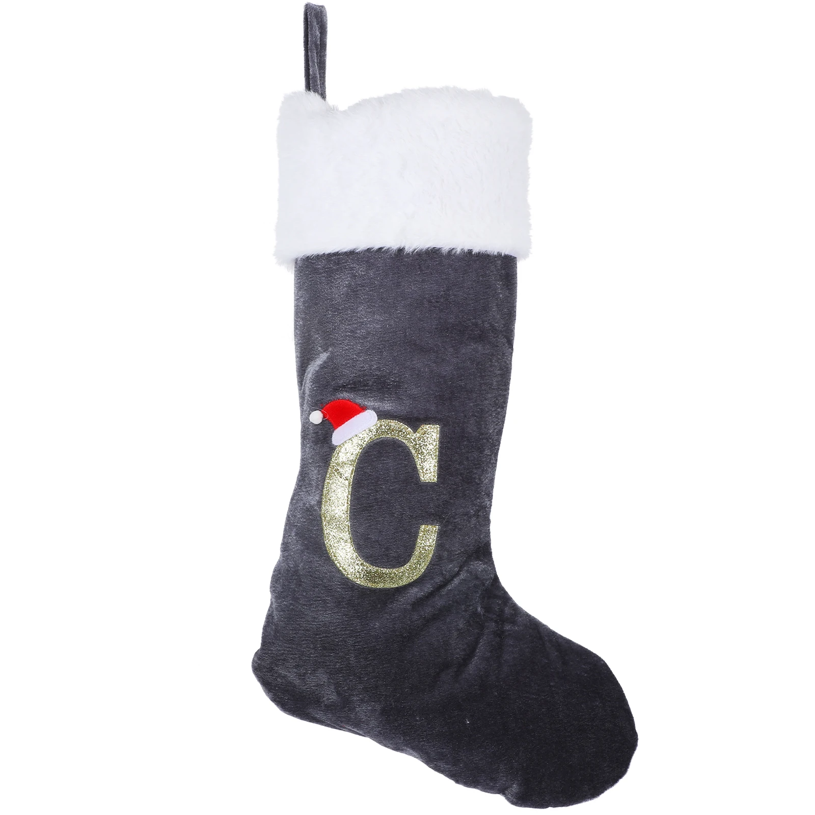 

Large Velvet Embroidered Letter Socks Xmas Stocking Gift Bag Tree nament Party Decoration Gray Color Holiday Supplies New Year