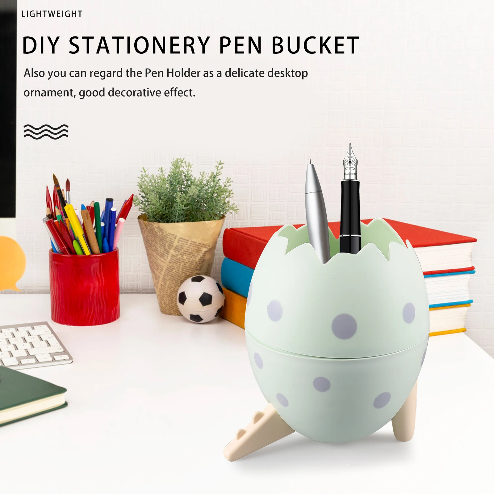 

2 Pcs Dinosaur Egg Pen Holder Lovely Pencil Container Pink Green Desk Organizer Makeup Brush Bucket Table Storage