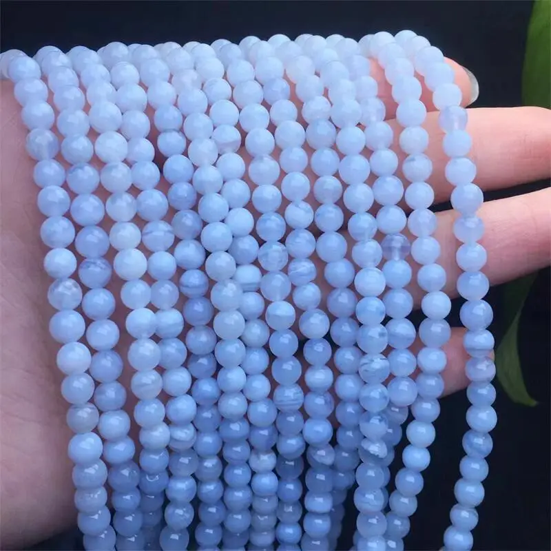 5MM Natural Blue Lace Agate Bracelet Women Fashion Round Stone Elegant Healing Strand Bangles Wristband Gift 1PCS