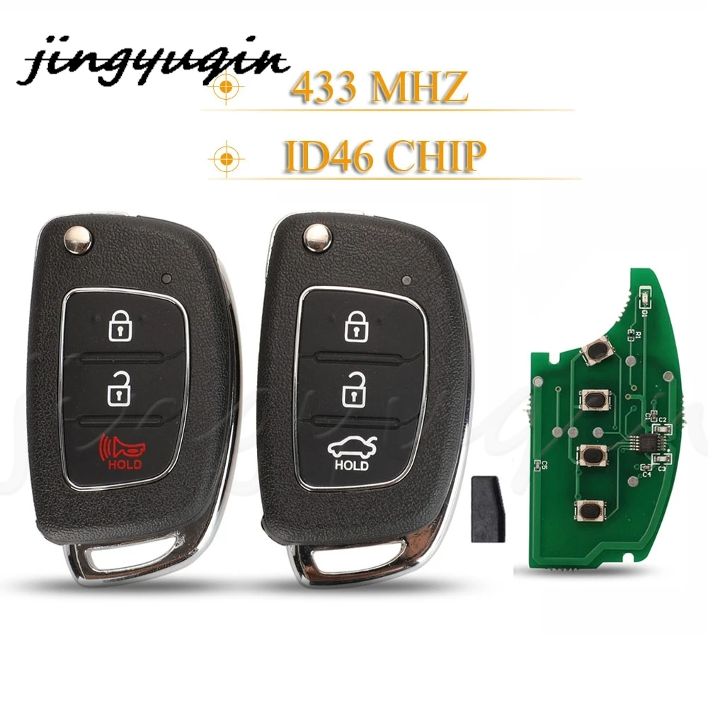 

jingyuqin 3 Buttons Smart Remote Car Key Fob 433Mhz ID46 Chip For Hyundai IX35 IX25 IX45 Elantra Santa Fe Sonata