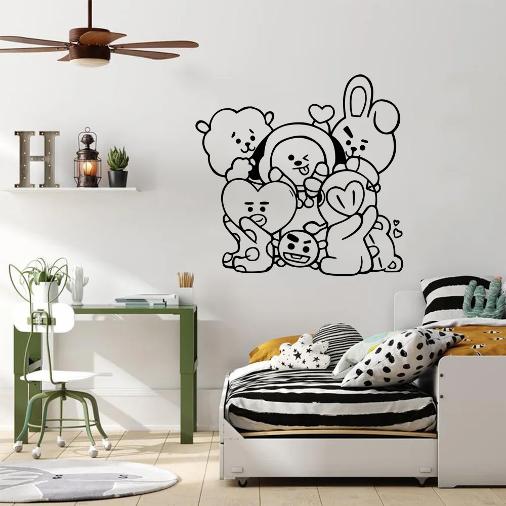 1 pc Diy Cartoon BT wallpaper Decal Removable wall stickers Vinyl Mural Poster Decor Living Room Bedroom Removable  Art MURAL