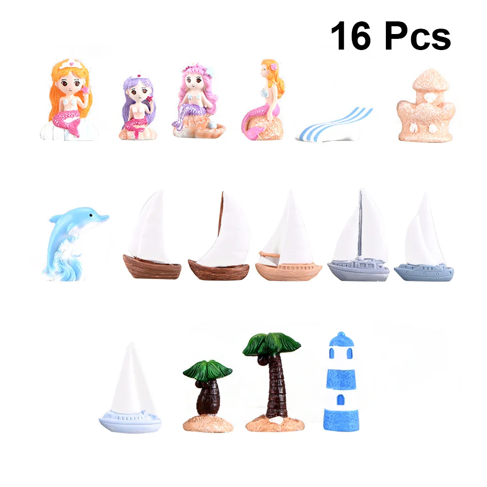 

16Pcs Micro Landscape Ornaments Resin Sea Style Mini Scene Ornament Decoration Bonsai Decor Flower Pot Decor Mini Scene Ornament