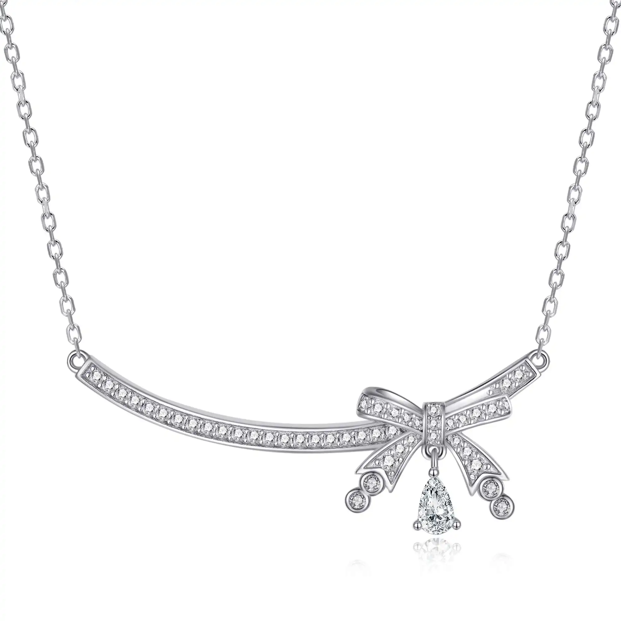 

925 Designer Bowknot Necklace with Zircon Fashion Jewelry in Rhodium Plating Trendy Stylish for Weddings Engagements Parties
