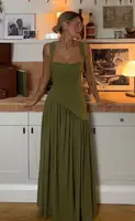 Suninheart Summer Elegant Olive Green Maxi Dress for Women Flowy Long Dress with Scarf Birthday Party Beach Graduation dress - Image 2