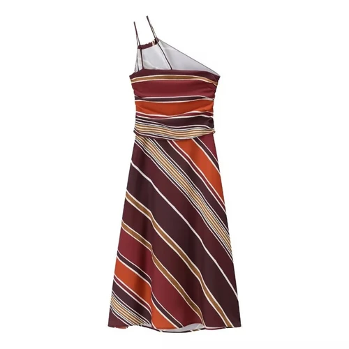 Imagen 2 del producto Vestido con cuello asimétrico a rayas para mujer, ropa de calle informal elegante sin mangas, vestidos elegantes a la moda para mujer