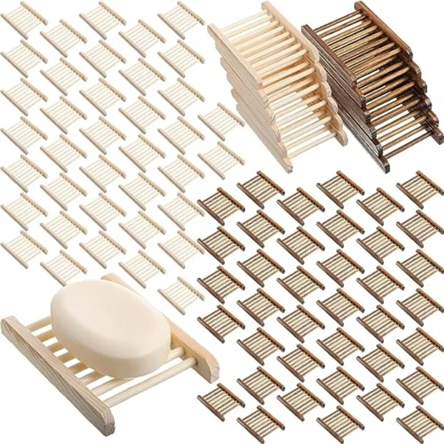 

Pieces Bamboo Wood Soap Dish Tray Bathroom Wooden Soap Holder Handmade Bathtub Shower Dish Accessories for Home Bathroom Kitche