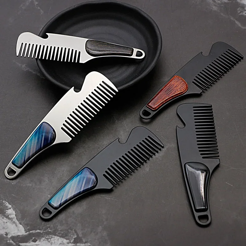 

1pc Portable Male Beard Comb Stainless steel Men's Shaving Anti-static Pocket Mustache Brush