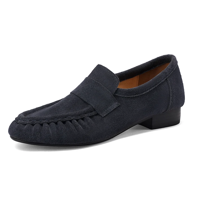 Smallhut nova tendência primavera camurça de vaca mocassins femininos marrom cáqui chocolate cinza retalhos sapatos dedo do pé redondo costura salto b