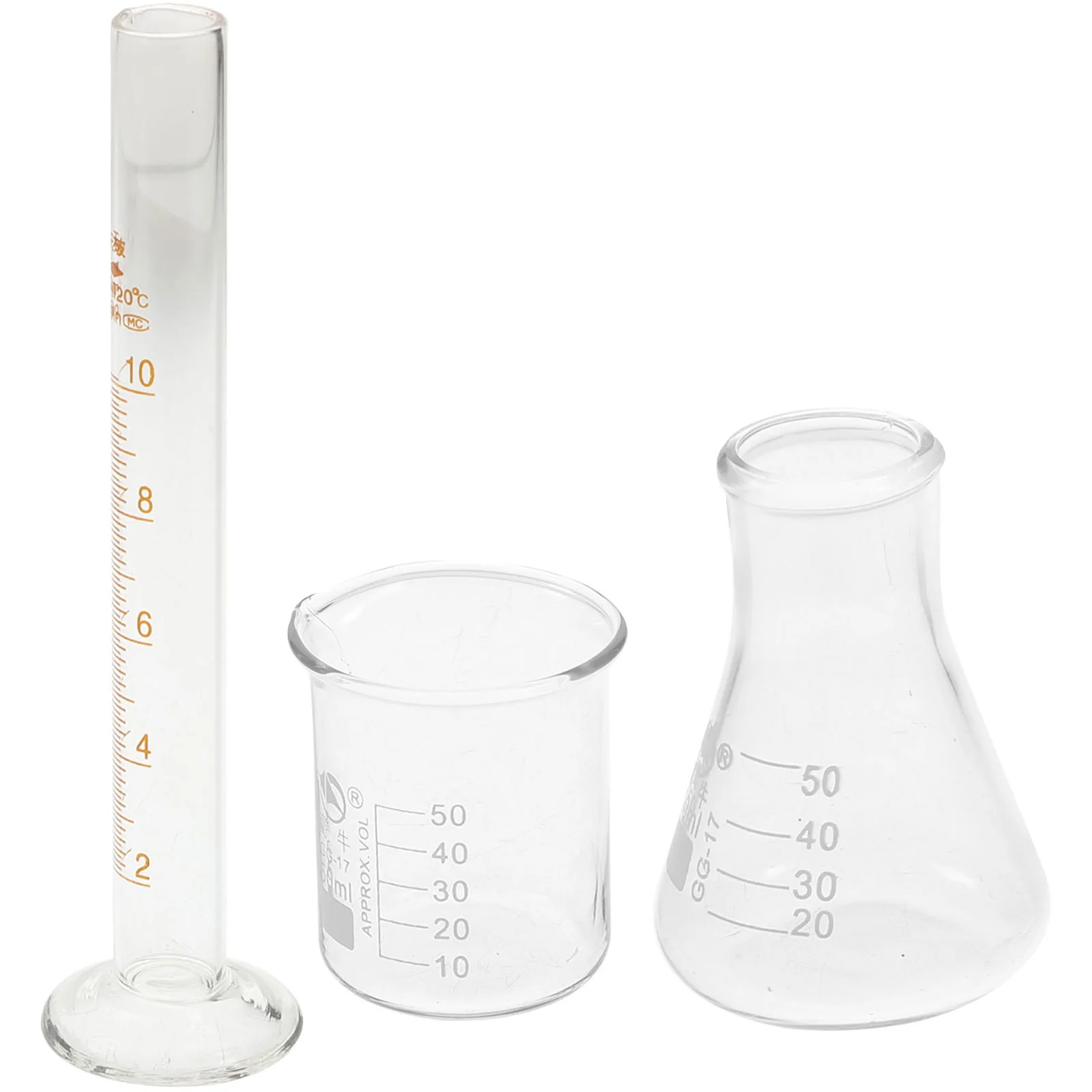 Kit de experimentos de 3 uds., dispositivo de medición de laboratorio, matraz, cilindro graduado, vaso de vidrio, vasos de líquidos, botella triangular cónica