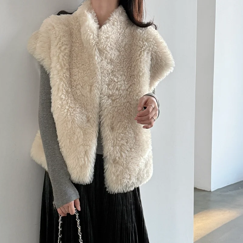 Fashion French Sweet Simple Stand-up Collar Fake Fur Vest Coat Women Wear Sleeveless Wild Imitation Fur Lady Vest Coat Winter