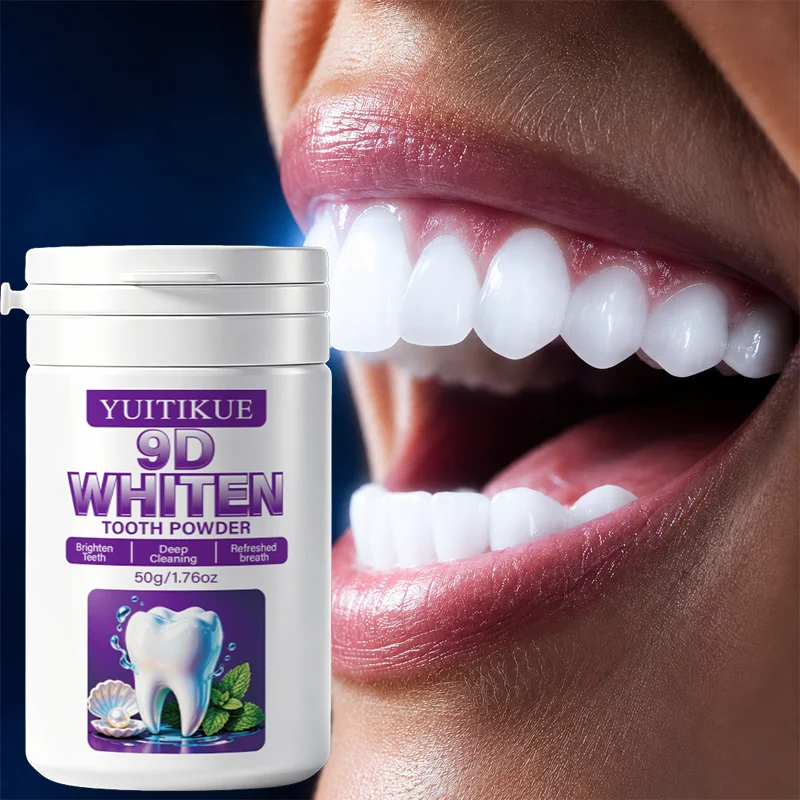 Poudre blanchissante pour les dents YUITIKUE 9D 50g, type pressé, nettoyage en profondeur des taches, éclaircissement des dents, haleine fraîche à la menthe, poudre de soin buccal probiotique