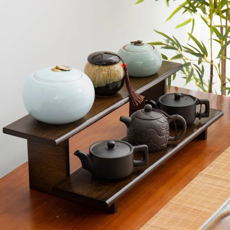 New model Desktop teacup rack, table Bogu rack, solid wood tea set, teapot, tea can storage rack