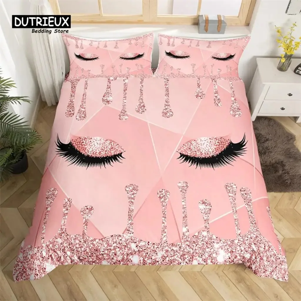 3PCS Single-sided Printed Duvet Luxury Fashion Eyelash Bedding Set Duvet Comfortable Breathable Sheet King Queen Different Size