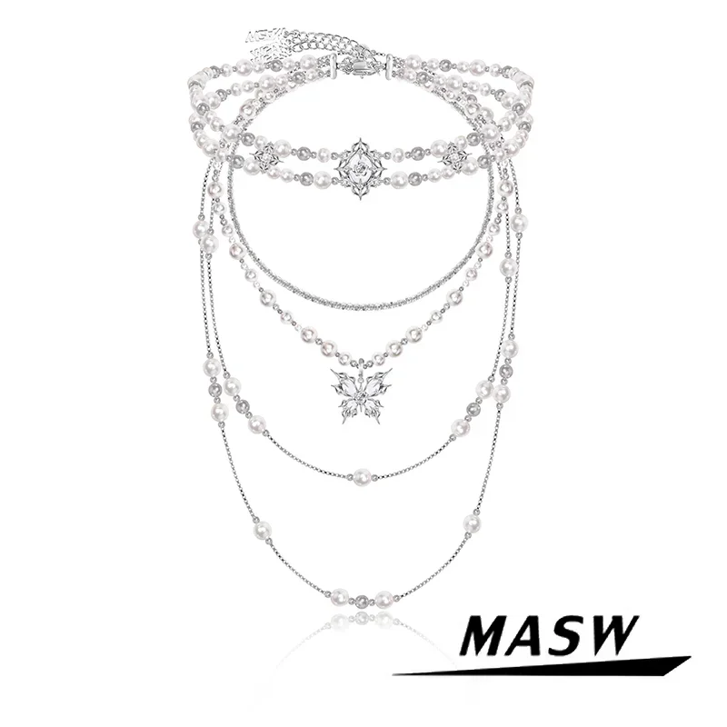 MASW Original Design Cool Trend Thick Silver Color Butterfly Choker Necklace For Girl Women Party Wedding Gift Fashion Jewelry