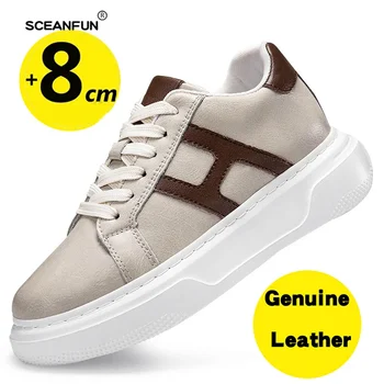 Chaussures augmentant la hauteur pour hommes, baskets élévatrices invisibles, cuir blanc, sport, zapatillas de zones bre, grande taille 46 600, 10cm, nouveau