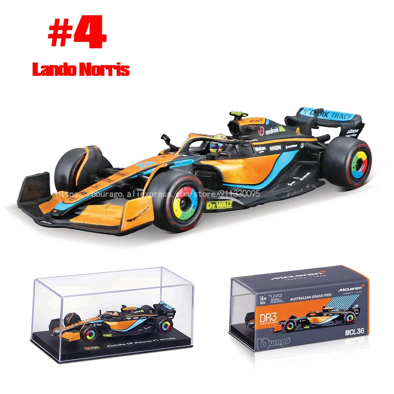 Bburago 1:43 2022 #4 Lando Norris McLaren F1 Team MCL36 #3 Daniel Ricciardo Alloy Toy Car Model Super Formula Die Cast Model