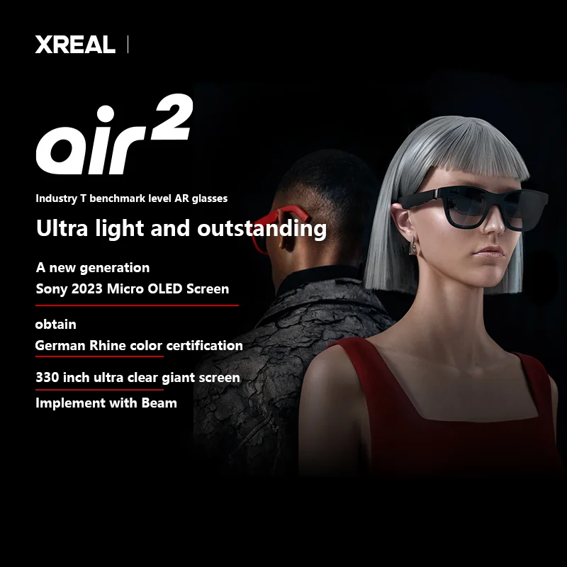 نظارات Xreal Air 2 AR الأصلية 120 هرتز 330 بوصة مايكرو OLED شاشة كبيرة 1080P عرض 75 جرام 120 هرتز نظارات ذكية نظارات مراقبة الألعاب #3