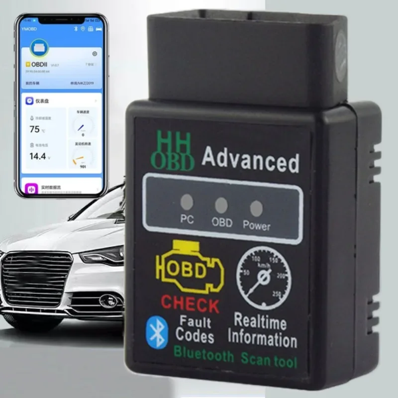 Car HH OBD Bluetooth Scanner Read and Erase Car Fault Code Engine Light Scanner Code Reader for Andriod Pc iOS