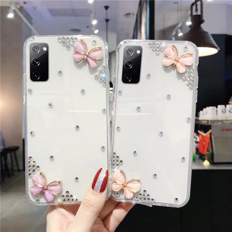 Butterflies Crystal Rhinestone Case For Xiaomi Mi 15 14 13 Ultra 12 11 Pro 10 10T 9T Pro Note10 Poco C65 X3 NFC M3