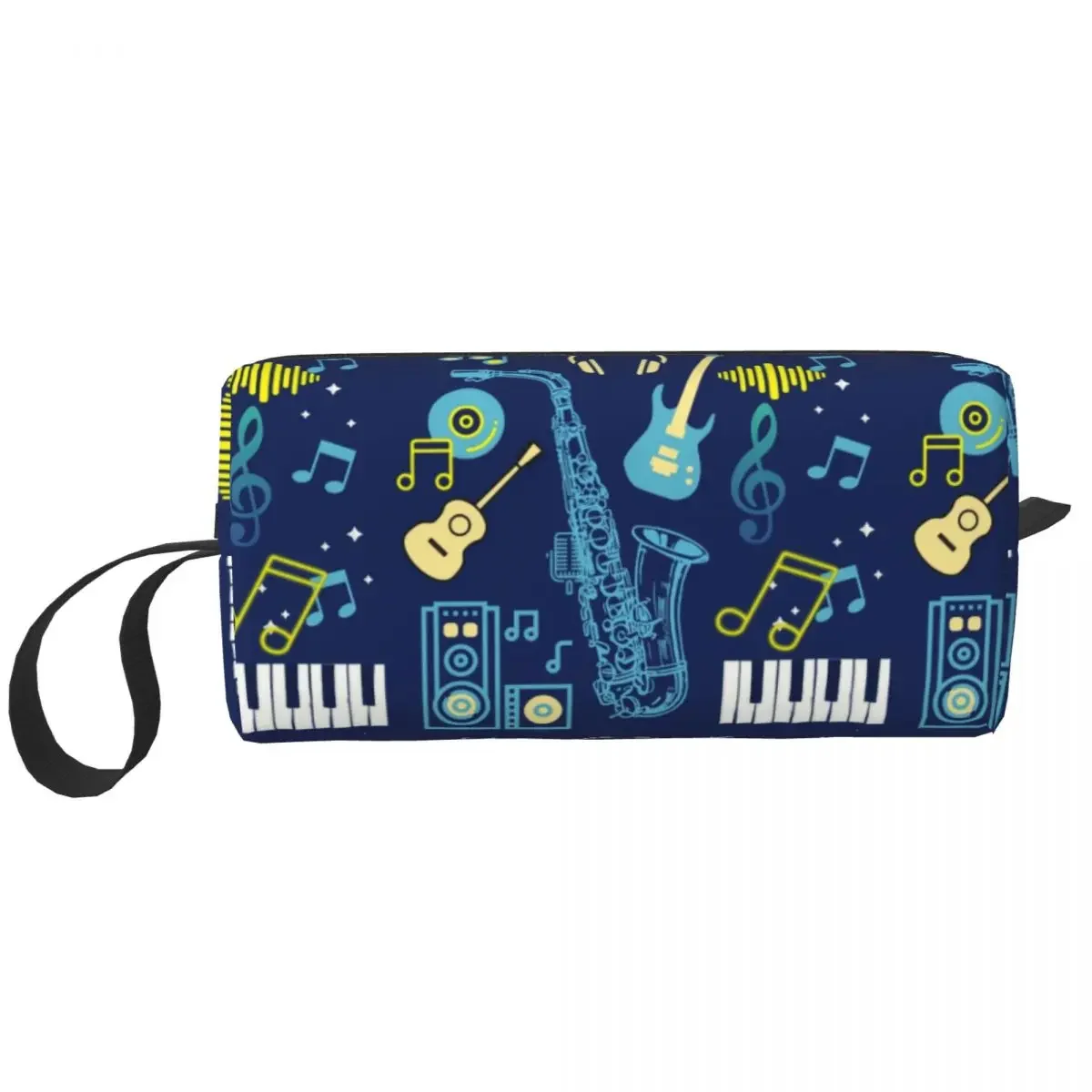 Heartbeat Music Notes Cosmetic Bag Fashion Large Capacity Sax Piano Guitar Pianist Makeup Case Beauty Storage Toiletry Bags