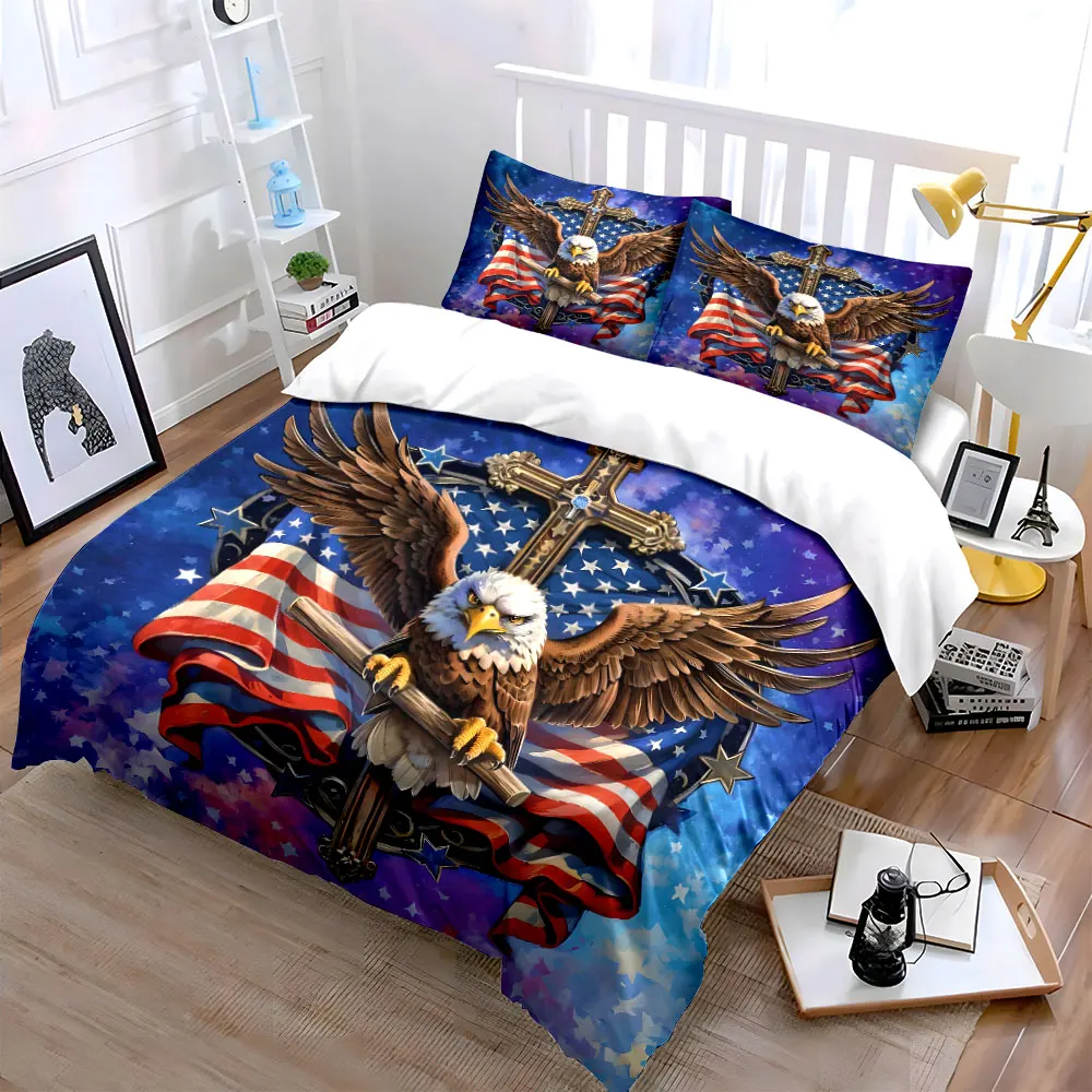 Patriotic Eagle Wall Decor Set Multiple sizes kid's and adults' bedroom Exquisite 3PC bedding set, gift