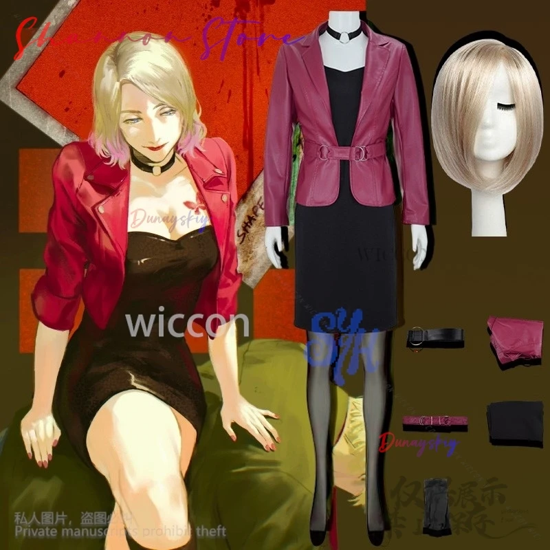 

Horror Game Hill 2 Косплей Костюм Марии Куртка из искусственной кожи Пальто Длинное сексуальное черное платье Готические парики для Хэллоуина, Рождественской вечеринки по индивидуальному заказу