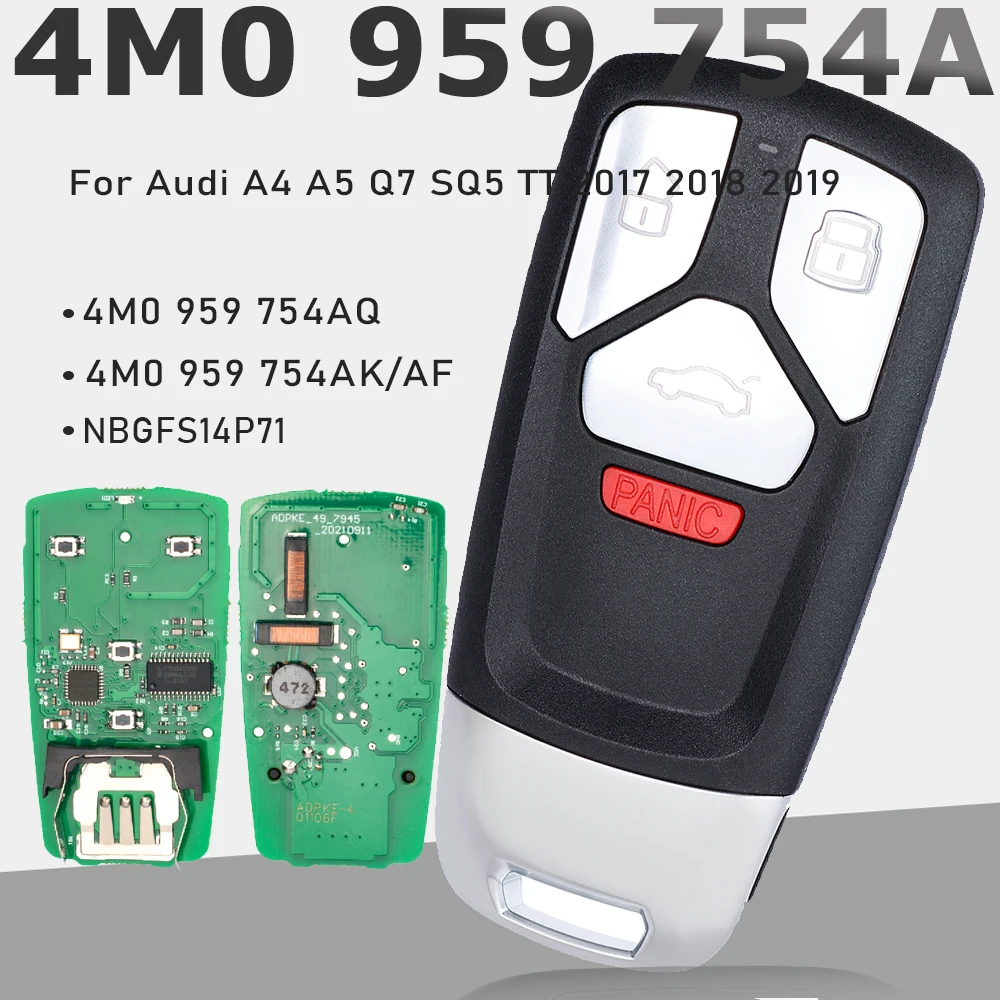 

KEYECU 4M0 959 754 AK/AQ/AF NBGFS14P71 315 МГц/433 МГц Megamos AES Smart Remote Key Fob для Audi A4 A5 Q7 SQ5 TT 2017 2018 2019