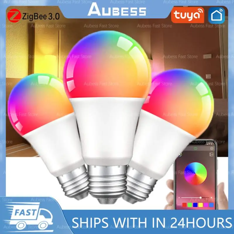 

Умные светодиодные лампы Tuya ZigBee RGB C + W, белый светильник с регулируемой яркостью, управление через приложение, лампы E27, голос Alexa Google Home