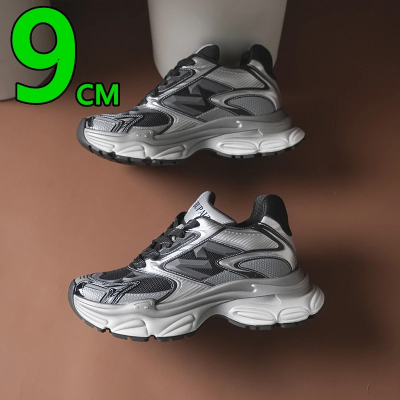 

Повседневные кроссовки с лифтом на толстой подошве 9 см, мужская обувь для папы, модная брендовая обувь высокого класса «кошачий глаз», увеличивающая рост, спортивный стиль Mecha