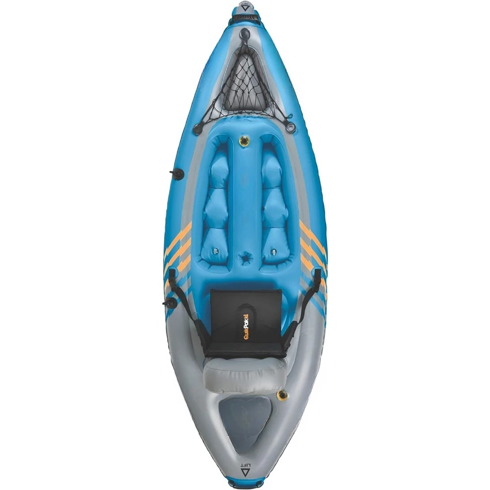 1-Person Inflatable Kayak, Kayak Folds into Backpack with 5-Minute Setup, PVC Construction; Hand Pump & Paddle Included