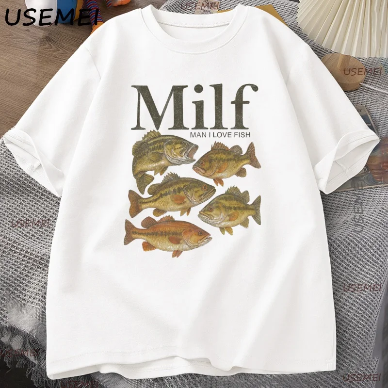 

Man I Love Fish T-Shirt Funny Vintage Meme Fish T Shirt Casual Short Sleeve Round Neck Unisex Tee Cotton Loose Male Clothes