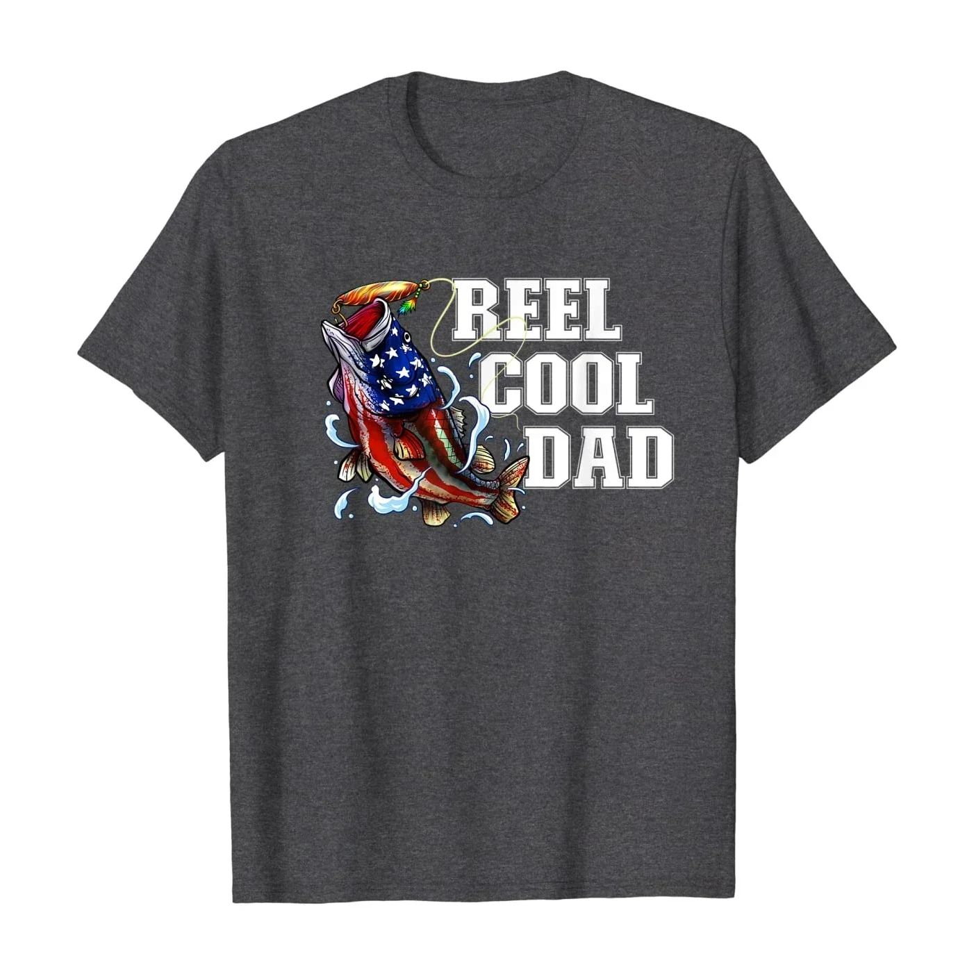 T Shirt 100% Cotton Short Sleeve O-Neck Casual Mens T-shirts New Reel Cool Dad. USA Flag Large Mouth Bass Fisherman Angler Gift