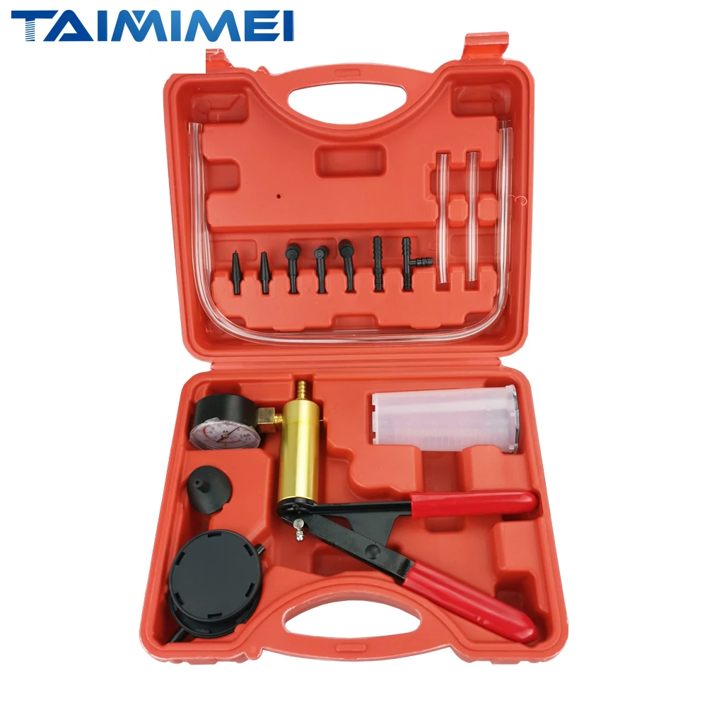 Hand Vacuum Pump Turner Tester and Brake Clutch Bleeder Tool 2-in-1 Kit with Gauge Jar Adapters for Car Truck Diagnosis